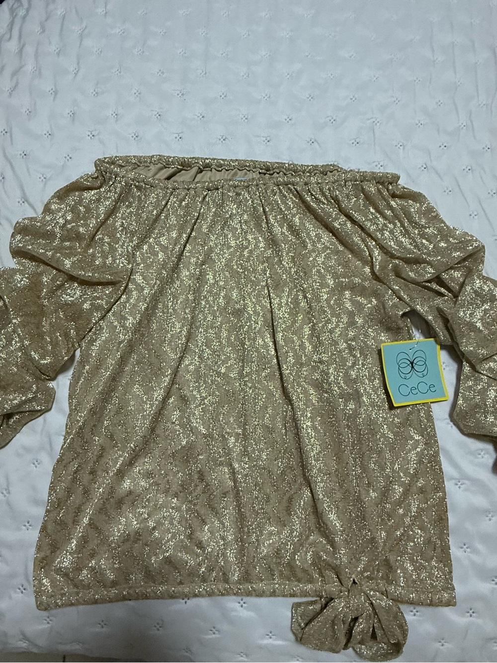 CeCe Gold Metallic Elastic-Waist Top
